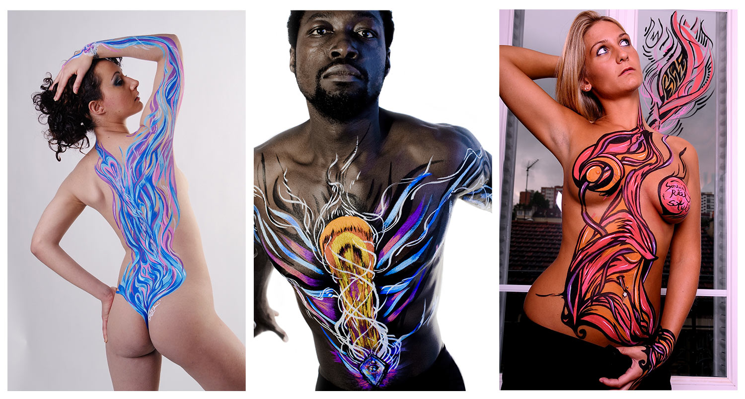 Bodypainting sur modèle et mannequin